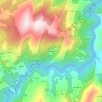 Mapa topográfico Langrave, altitude, relevo