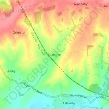 Mapa topográfico Saxelbye, altitude, relevo