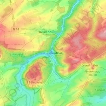 Mapa topográfico Blumenthal, altitude, relevo