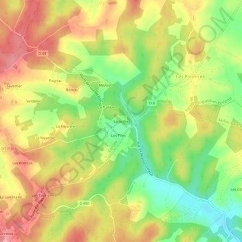 Mapa topográfico La Jarthe, altitude, relevo