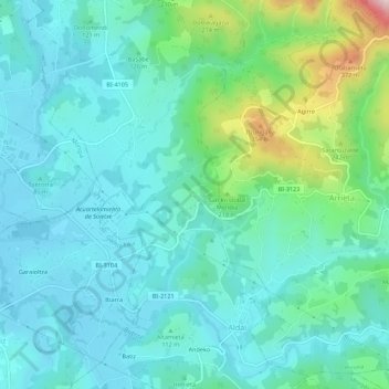 Mapa topográfico Mandaluniz, altitude, relevo