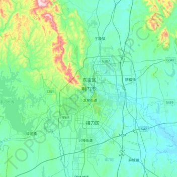 Mapa topográfico 荆门市, altitude, relevo