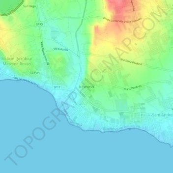 Mapa topográfico Is Pardinas, altitude, relevo