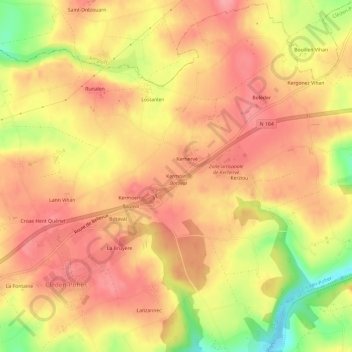 Mapa topográfico Kermoin, altitude, relevo