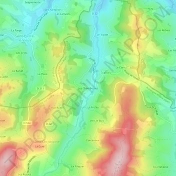 Mapa topográfico Les Chambosses, altitude, relevo