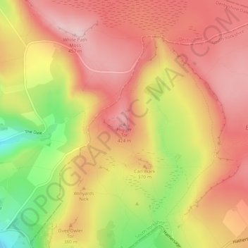 Mapa topográfico Higger Tor, altitude, relevo