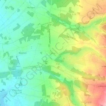 Mapa topográfico Yvrac, altitude, relevo