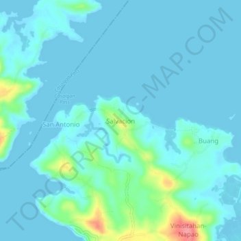 Mapa topográfico Salvacion, altitude, relevo