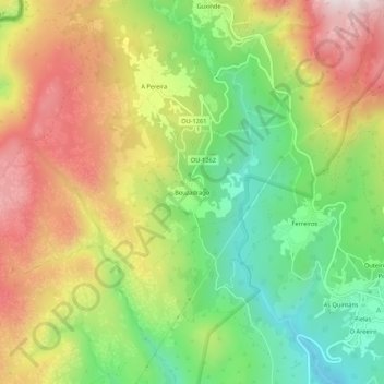 Mapa topográfico Bouzadrago, altitude, relevo