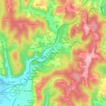 Mapa topográfico Le Brugal, altitude, relevo