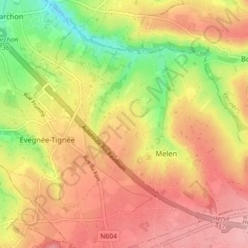 Mapa topográfico Cerexhe-Heuseux, altitude, relevo