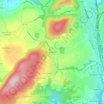 Mapa topográfico Mandallaz, altitude, relevo