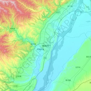 Mapa topográfico Hancheng, altitude, relevo