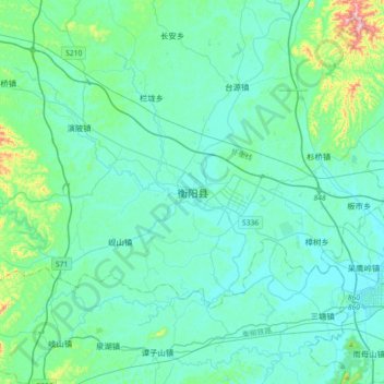 Mapa topográfico 衡阳县, altitude, relevo