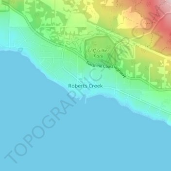 Mapa topográfico Roberts Creek, altitude, relevo