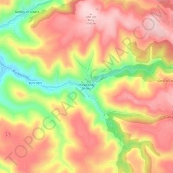 Mapa topográfico Moradillo de Sedano, altitude, relevo