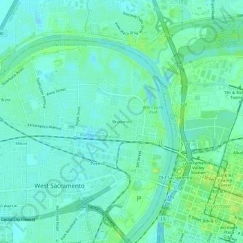 Mapa topográfico Broderick, altitude, relevo