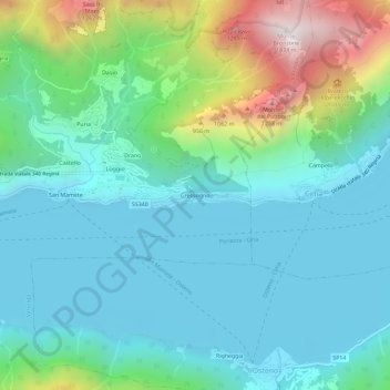 Mapa topográfico Cressogno, altitude, relevo