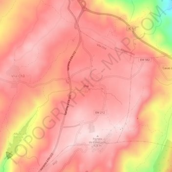 Mapa topográfico Chã, altitude, relevo