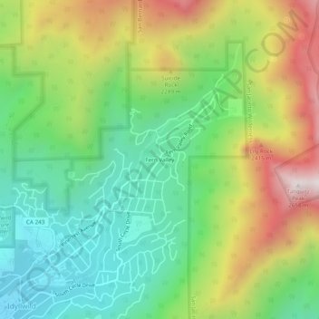 Mapa topográfico Fern Valley, altitude, relevo