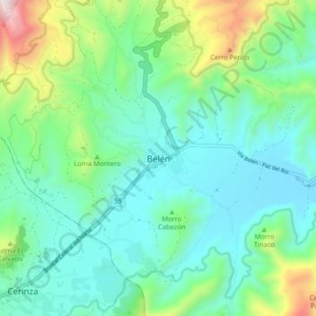 Mapa topográfico Belén, altitude, relevo