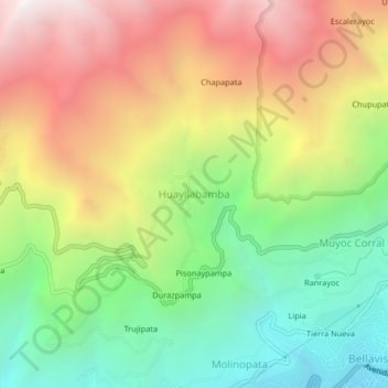 Mapa topográfico Huayllabamba, altitude, relevo