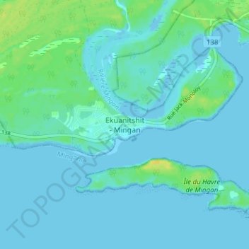 Mapa topográfico Mingan, altitude, relevo