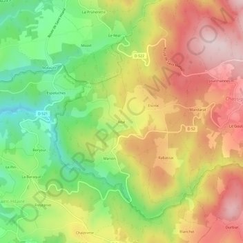 Mapa topográfico Réal, altitude, relevo