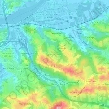 Mapa topográfico Agerreko Larrea, altitude, relevo