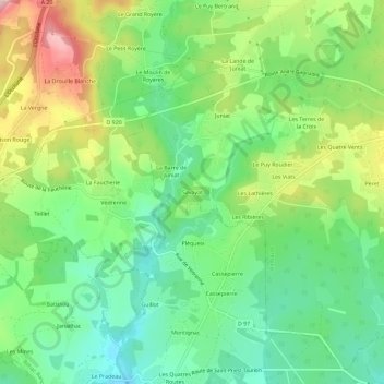 Mapa topográfico Savayat, altitude, relevo