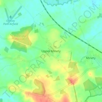 Mapa topográfico Upper Minety, altitude, relevo