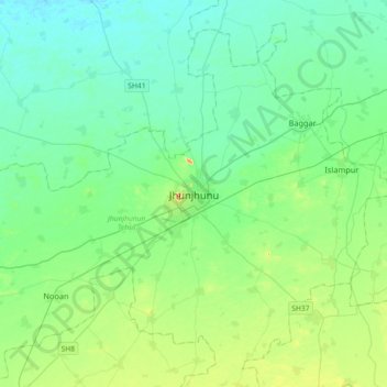 Mapa topográfico Jhunjhunu, altitude, relevo