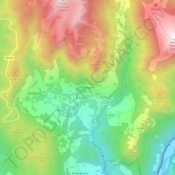 Mapa topográfico Ancaiano, altitude, relevo