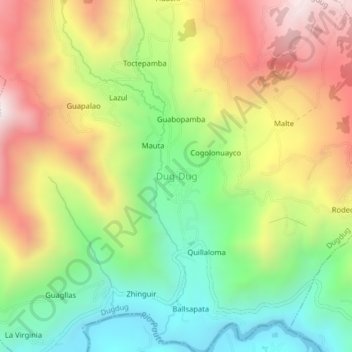 Mapa topográfico Dug-Dug, altitude, relevo