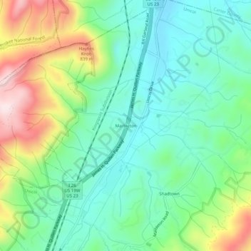 Mapa topográfico Marbleton, altitude, relevo