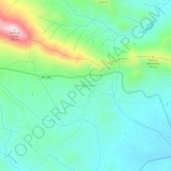 Mapa topográfico Monfortinho, altitude, relevo