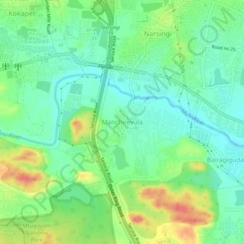 Mapa topográfico Manchirevula, altitude, relevo