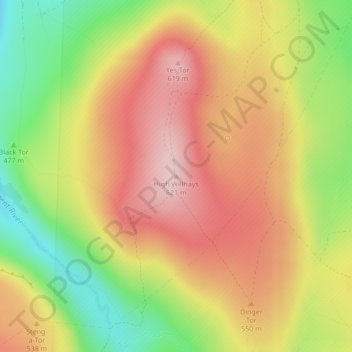 Mapa topográfico High Willhays, altitude, relevo