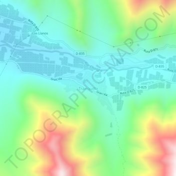 Mapa topográfico Tranquilla, altitude, relevo