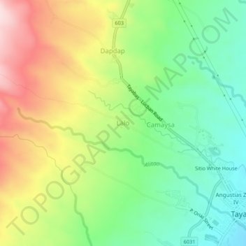 Mapa topográfico Lalo, altitude, relevo