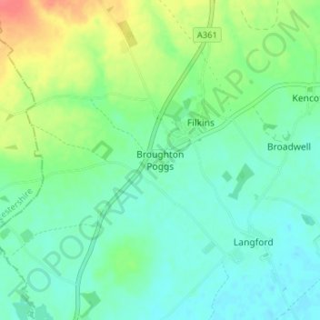 Mapa topográfico Broughton Poggs, altitude, relevo