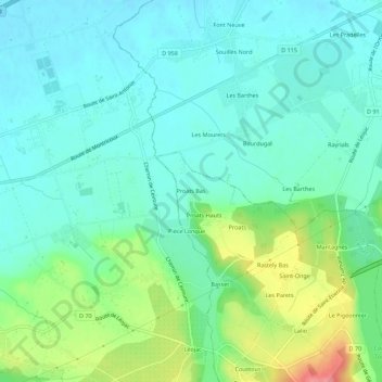 Mapa topográfico Proats Bas, altitude, relevo