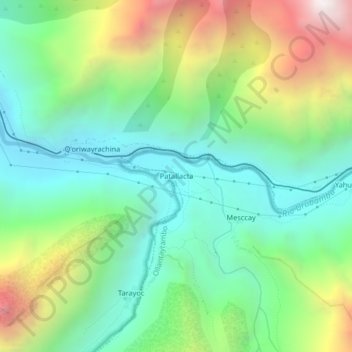 Mapa topográfico Patallacta, altitude, relevo