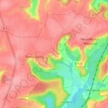 Mapa topográfico Sorny, altitude, relevo