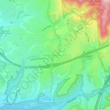 Mapa topográfico Rancho Peñasquitos, altitude, relevo