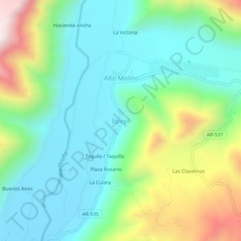 Mapa topográfico Iquipí, altitude, relevo