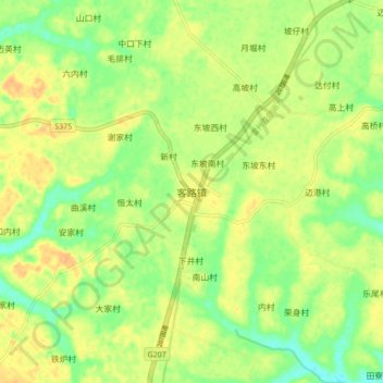 Mapa topográfico 客路镇, altitude, relevo