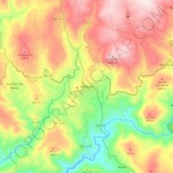 Mapa topográfico Vinhais, altitude, relevo