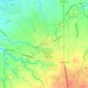 Mapa topográfico Bagtas, altitude, relevo