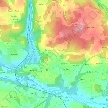 Mapa topográfico Le Bourron Bas, altitude, relevo